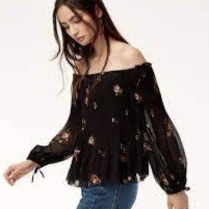 Aritzia Wilfred Talence Off Shoulder Blouse Black Floral Size Small